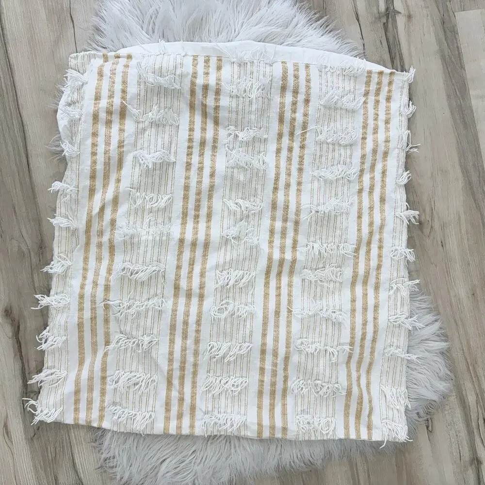Anthropologie Boho Fringe Single Pillow Sham Yellow White